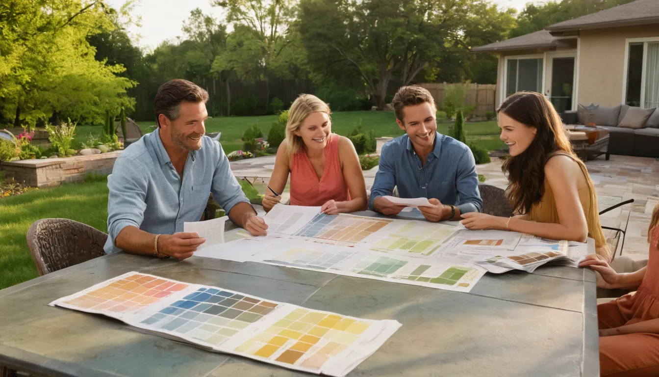 Homeowners reviewing concrete patio options in the New Castle area